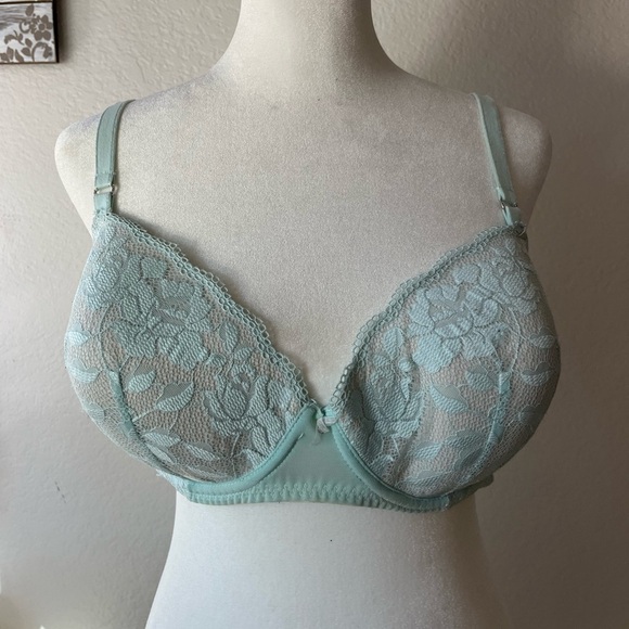 Betsey Johnson Soft Blue and White Lacey Underwire Bra 36DD - Picture 4 of 11